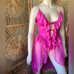 Y2K Hot Pink Fairy Ruffle Lingerie Dress Size M Valentines Lingerie